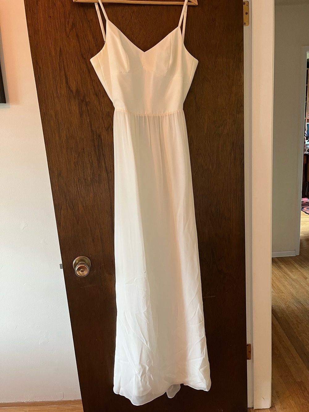 Ceremony by Joanna August White Spaghetti Strap Maxi Gown